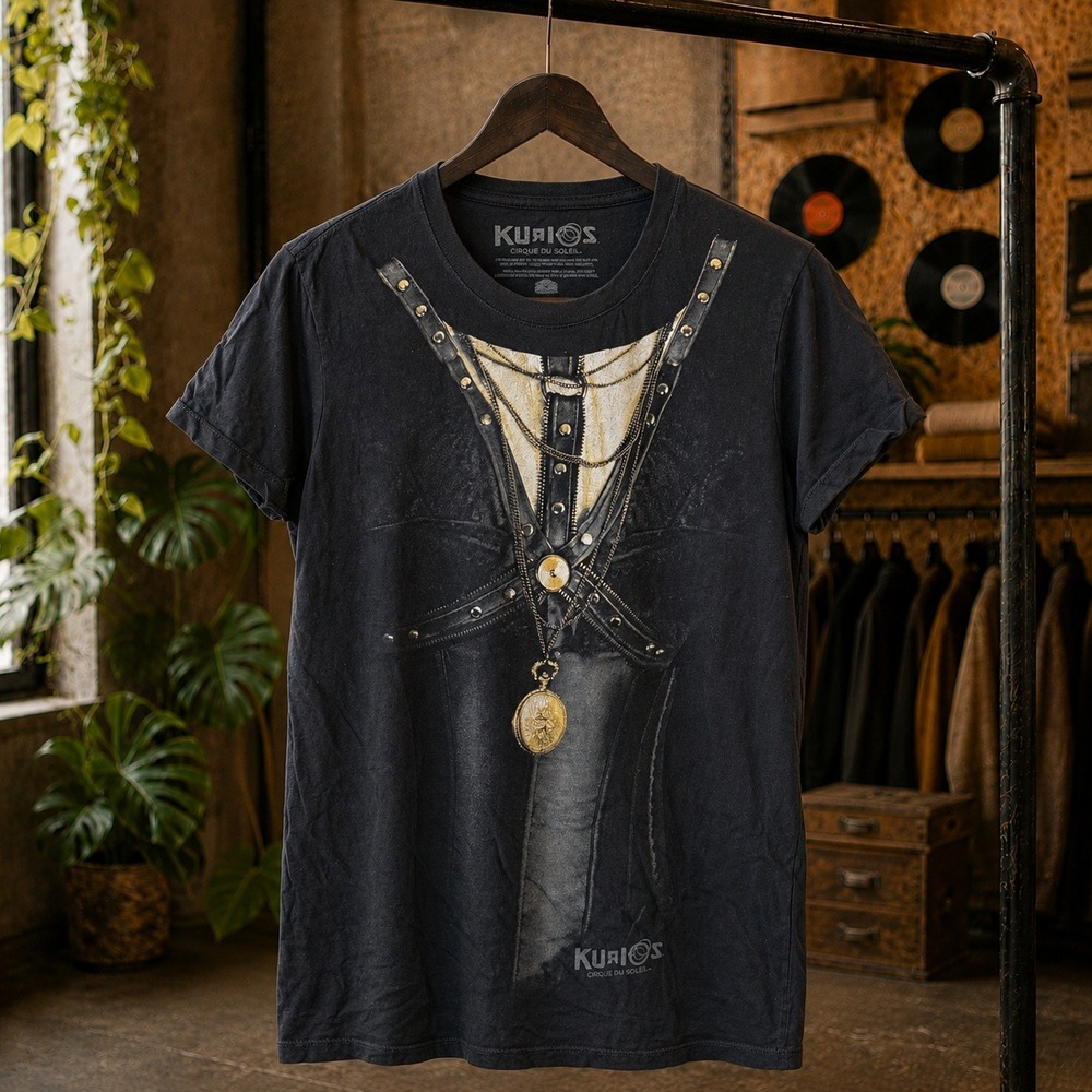 Cirque du Soleil Kurios Graphic Tee Black Steampunk Corset Print Womens Small